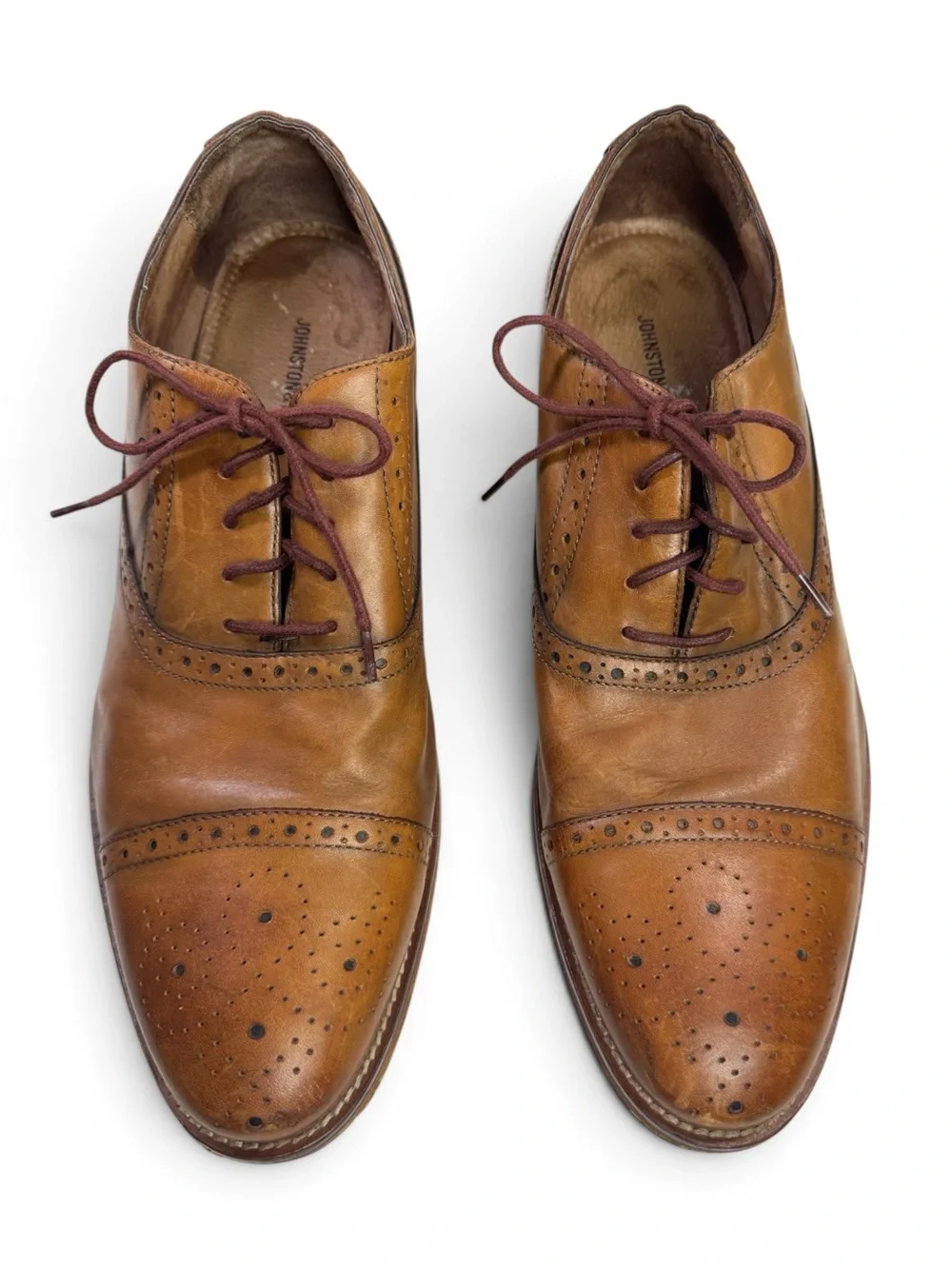 Johnston & Murphy Conrad Cap Toe Leather Oxford Shoes Mens 12 Light Brown Tan